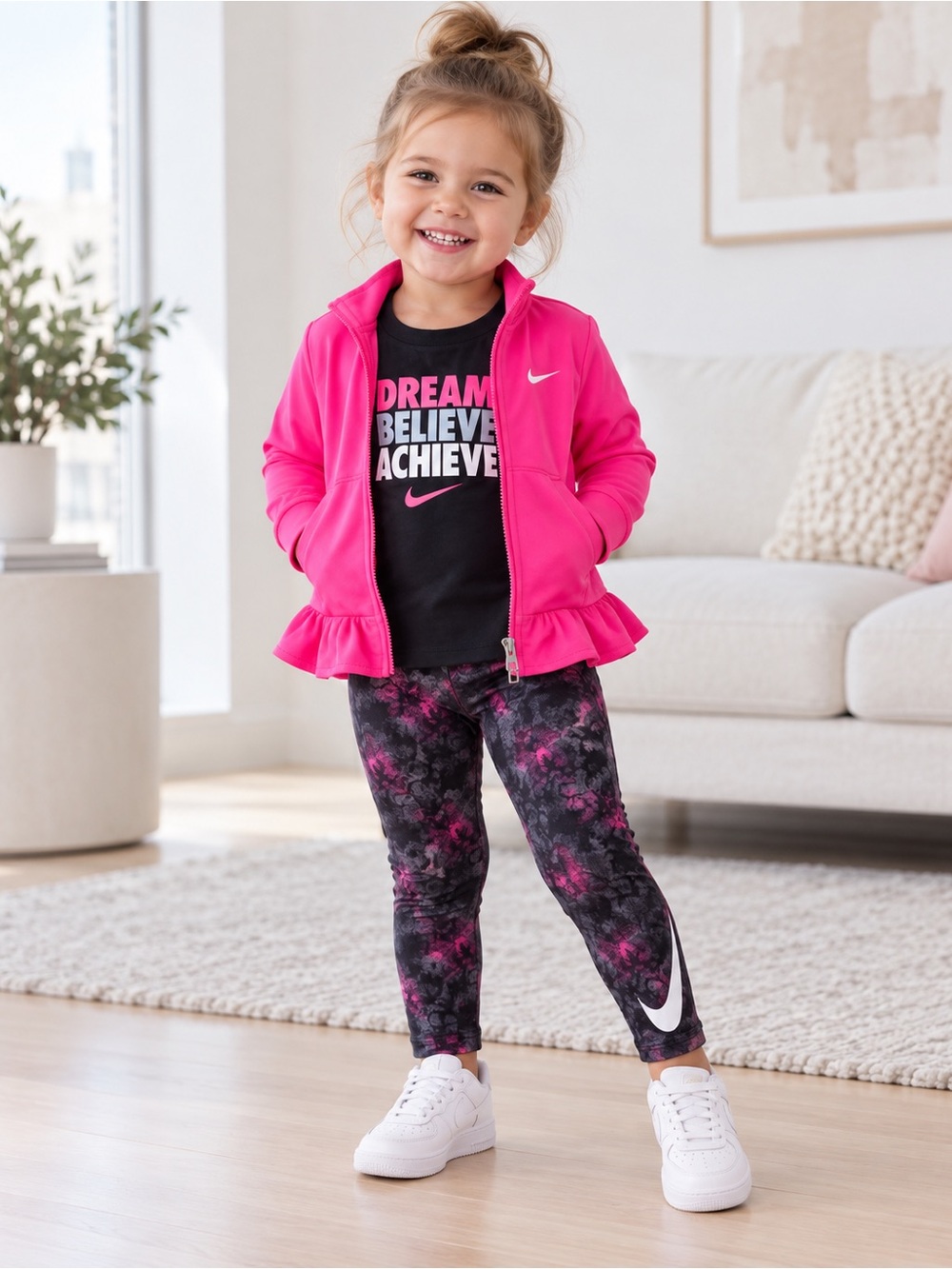 Nike Girls Hot Pink Jacket with Black & Pink Tie-Dye Leggings
